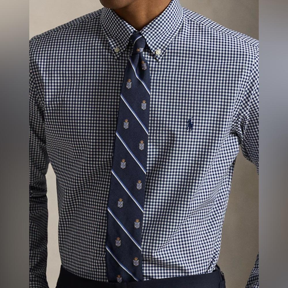 Men’s Polo Ralph Lauren Classic Fit Poplin Gingham Shirt Navy/White XL